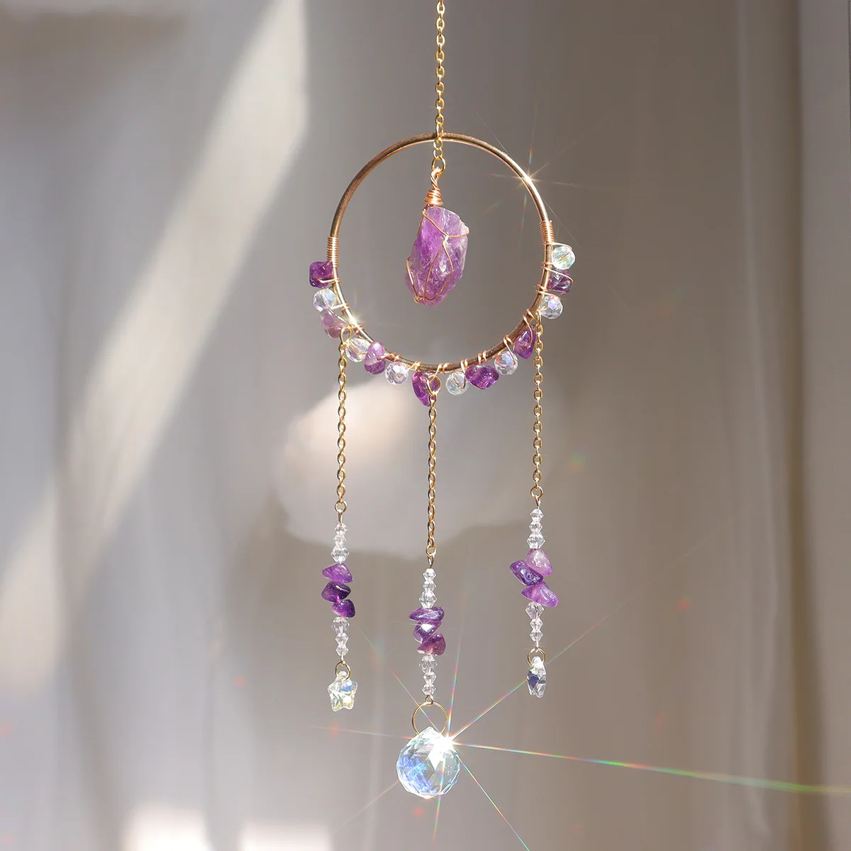 product handmade rose quartz sun catcher with nature stone home decor wall hanging car ornament amethyst suncatcher super handctafts-6