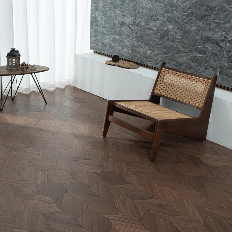 American Walnut Leaf Shape Parquet Engineered Floating Wood Floor Hexagon Design Patterned Parquet Wood Flooring