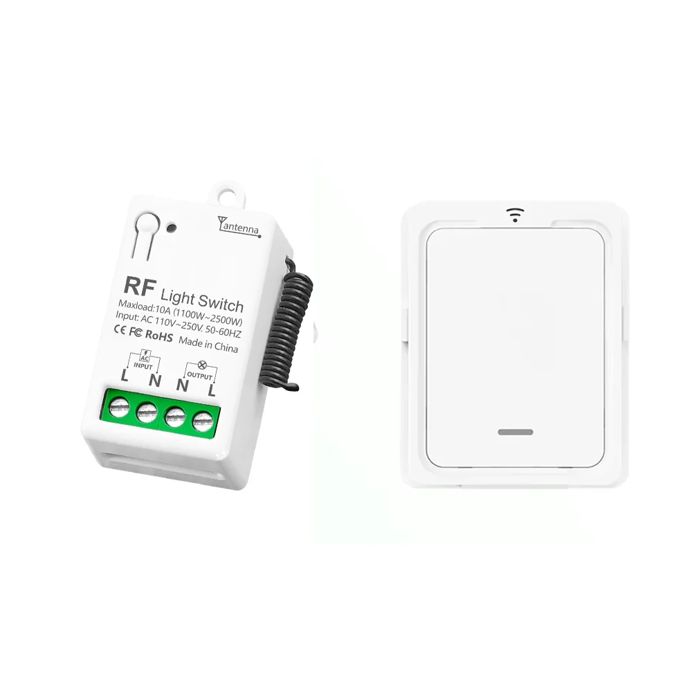 Wireless Light Switch Receiver Kit For Lamps, Fans & LEDs - Remote Control, 110V, White, IP66 Rated