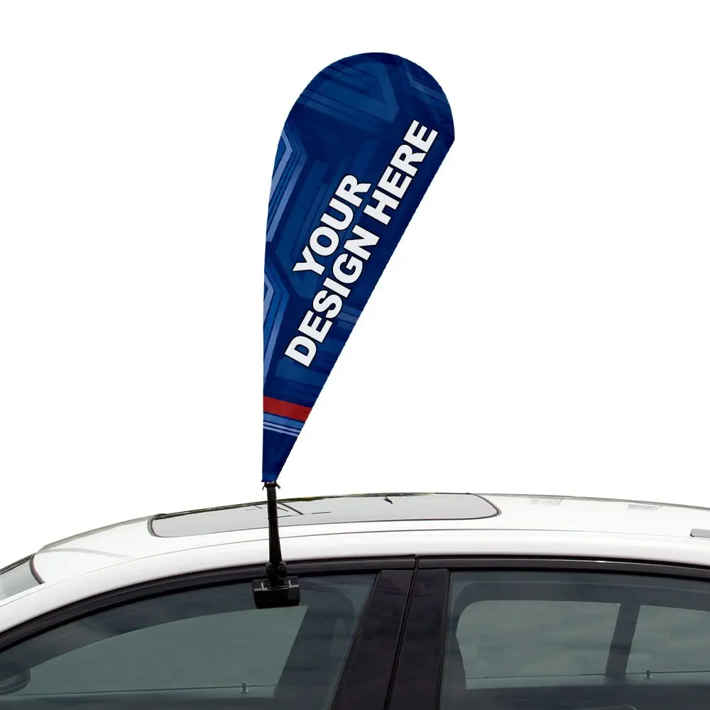 Wholesale small car feather flag high quality double sided 100d polyester campaign customized car window teardrop flag