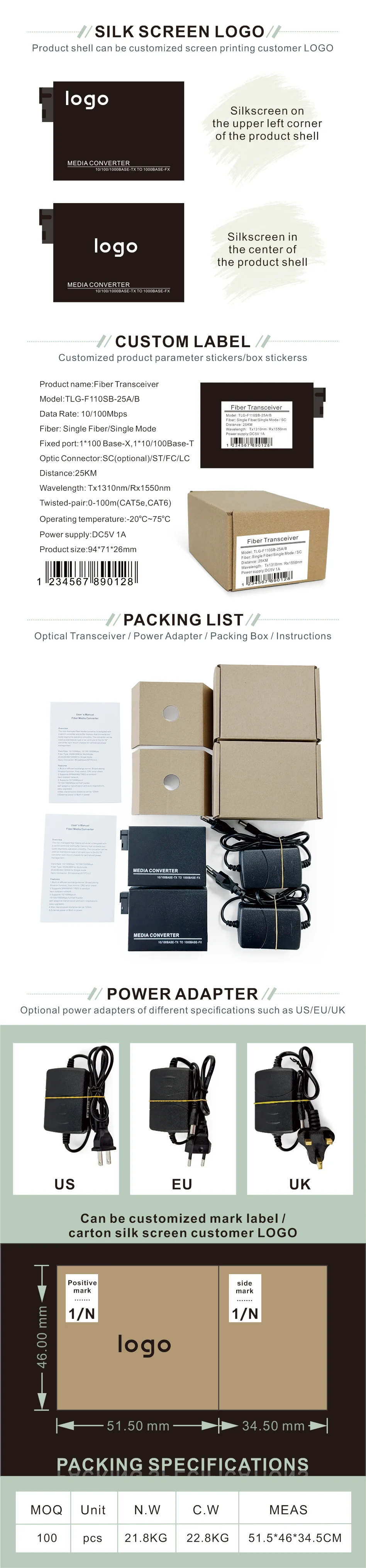 Htb-gs-3100 Mbps Media Converter Single Mode Media Converter Rj-45 ...