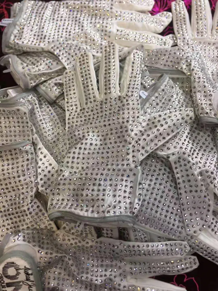 White Crystal Gloves Sparkling Sequin Gloves Handmade Michael