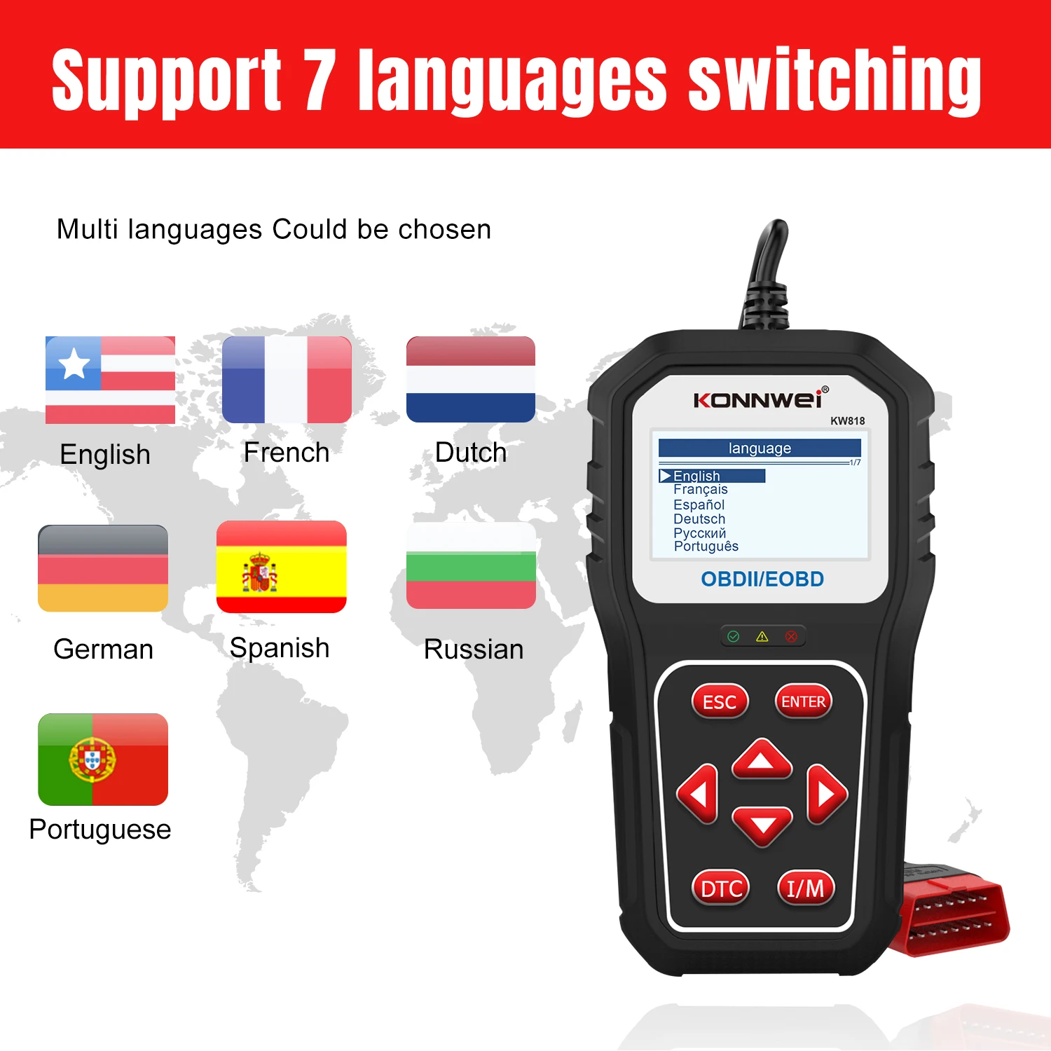 KONNWEI KW818 Car Fault Code Reader - Diagnose 07e8 & P0000