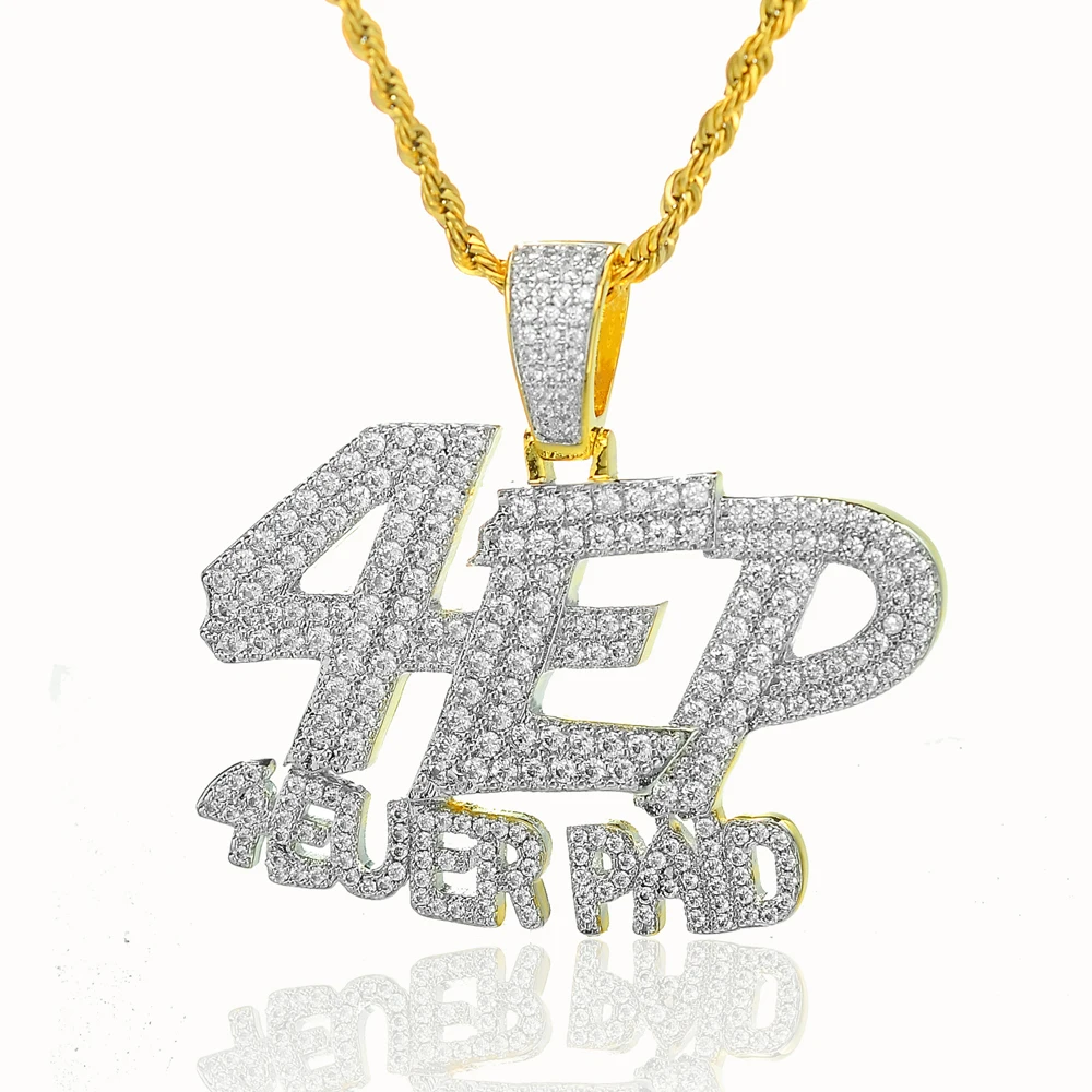 Rectangle Cz Letter 4 Ever Paid Micro Pave Cz Bling Hip Hop Men Boy Choker Jewelry Pendant Necklace