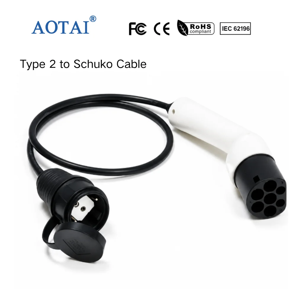 AOTAI New Type 2 to Schuko Outlet EV Charging Cable IEC 62196-2