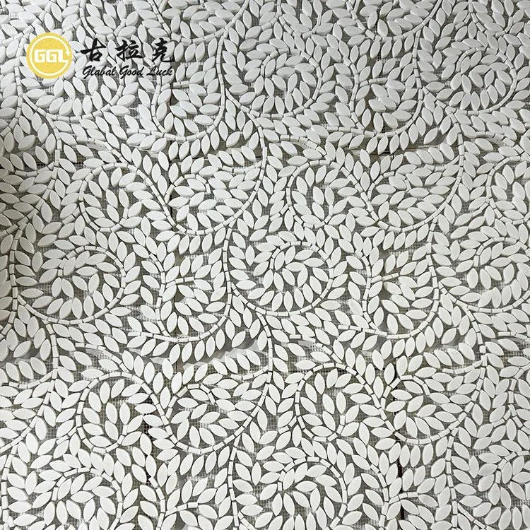 Interior Wall Tile Water Jet Nature Marble Leaf Design Stone Mosaic Wall Floor Tile