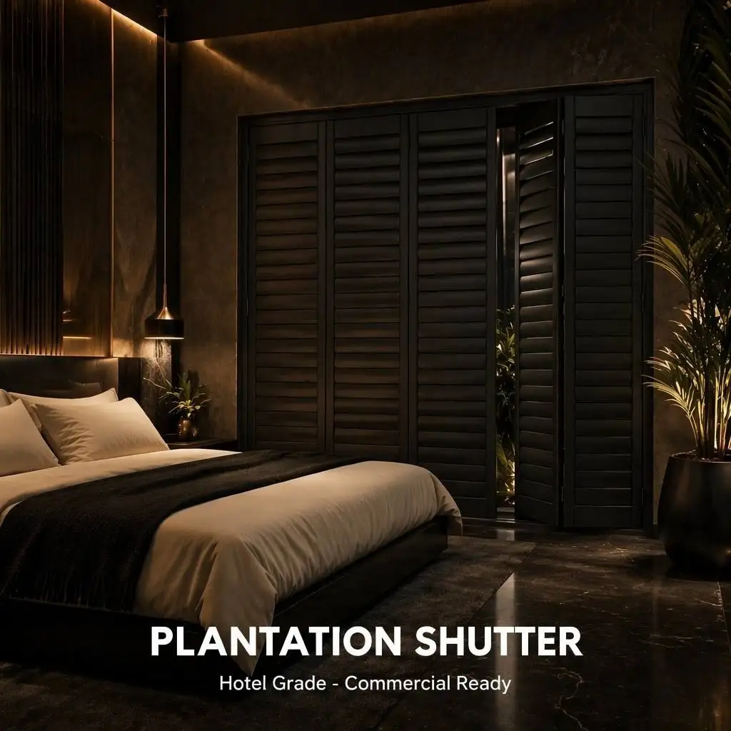 Persiana plantation integrata, ecologica, per soggiorno, camera da letto, hotel e ufficio, in paulownia verniciata, lamelle da 89 mm, dimensioni personalizzabili