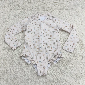 MLY Summer Children Girls One Piece Swimwear  Cartoon Rompers Swimwear for Toddlers Girls' Long Sleeve Baby Swimsuit