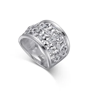 Cold and Niche Design Sense 9K 14K 18K White Gold Light Luxury Simple Flower Vine Diamond Ring Irregular Ring Accessory