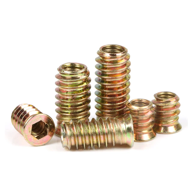 Furniture Steel Self Tapping M6 Sleeve Furniture Inside and Outside Tooth Insert Recessed Micro Copper Nut Screw for Wood