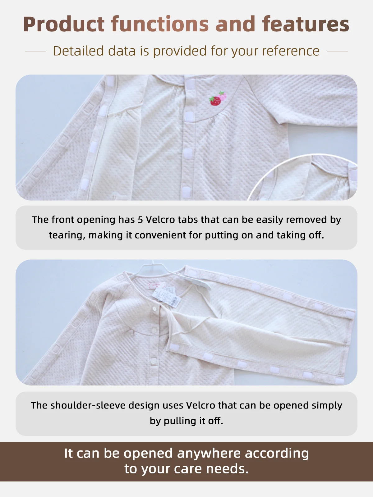 Wholesale Patient Care Pajamas Gowns Nursing Suit Easy Wear Cotton Pol - product detail 4