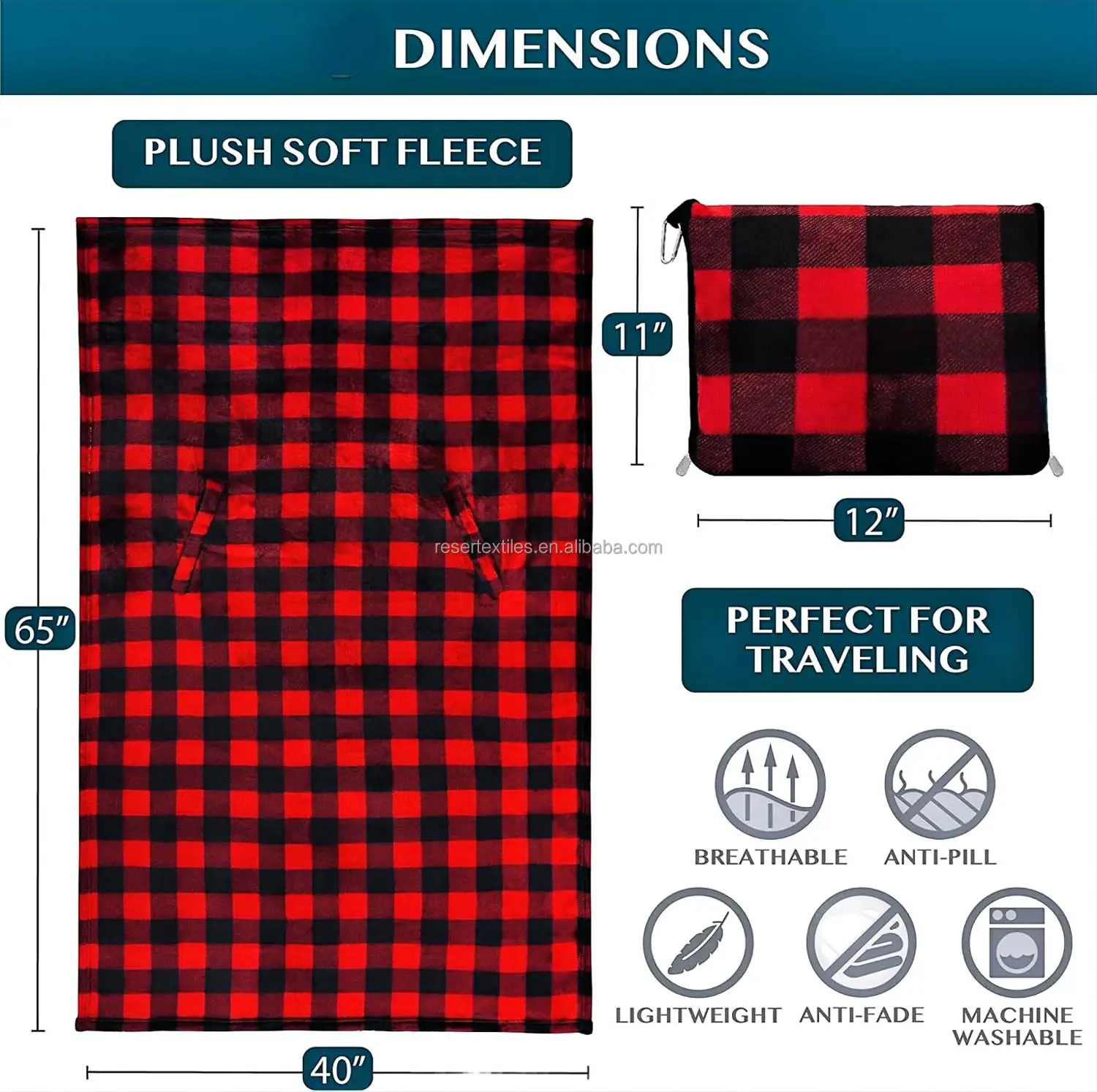 2-in-1 Premium 100% Polyester Four Seasons Machine Washable Hiking Camping Travel Blanket Pillow 3D Embroidery Logo Hand Luggage