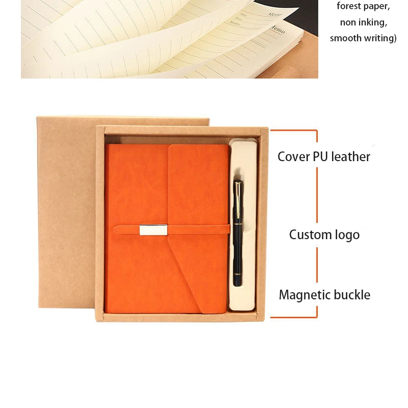 Business Planner A5 Leather Cheap Custom Luxury Diary Notebooks with pen Gift Set