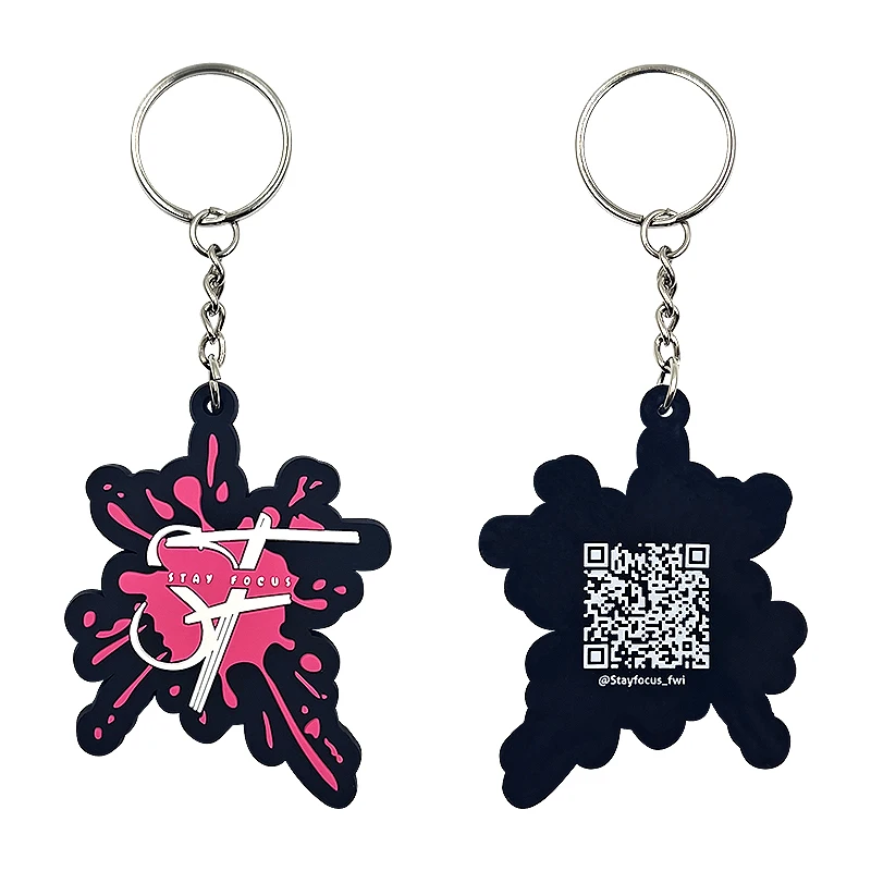 Factory Made Your Own PVC Keychain QR Code Heart Rubber Keyring Custom Keychain
