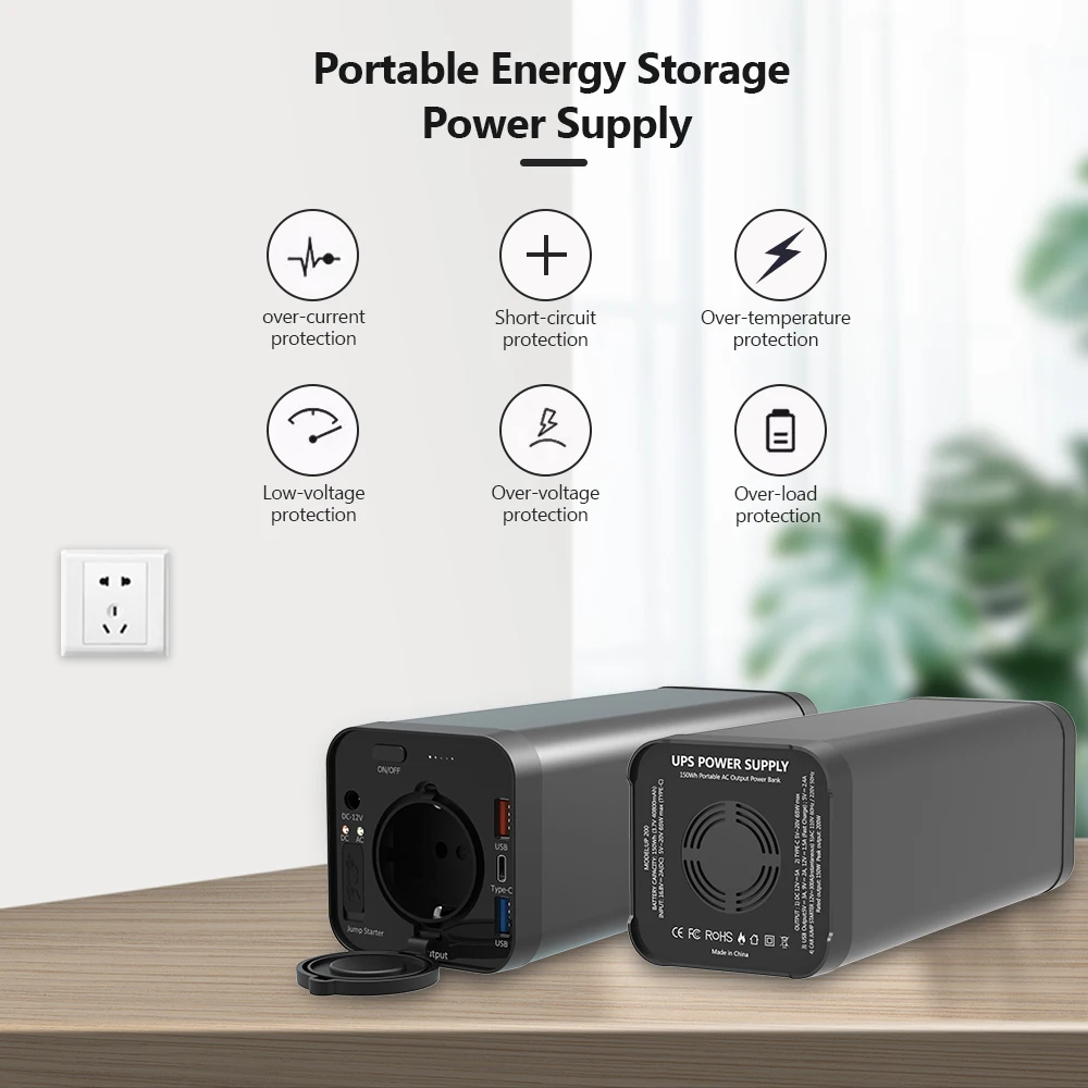 UPS 150Wh Portable Power Bank AC DC 40000mAh USB Power Station for Travel Laptop Car Jump
