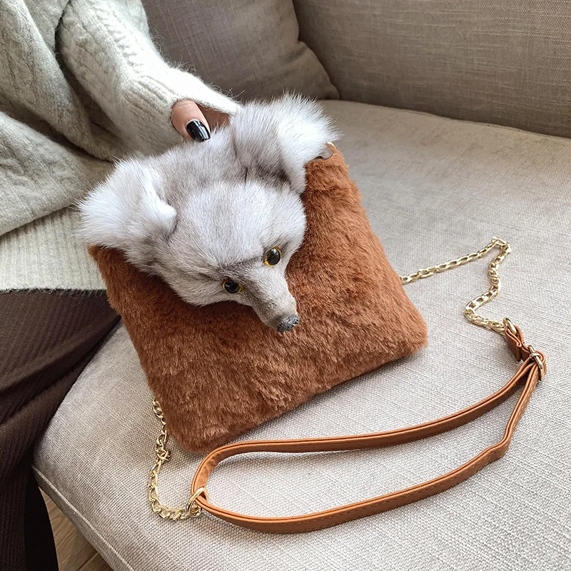 2025 Trends Winter Luxury Lady Fuzzy Fake Fox Fur Bag