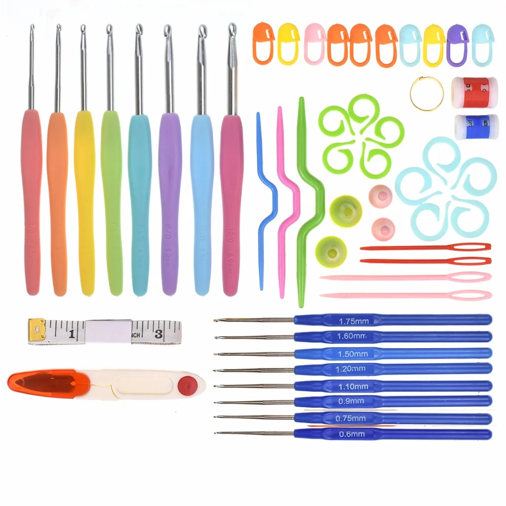 Multicolor Knitting Needles Crochet Hook Set Mixed Metal Hook Crochet Template Kit Tool Band DIY Crafts