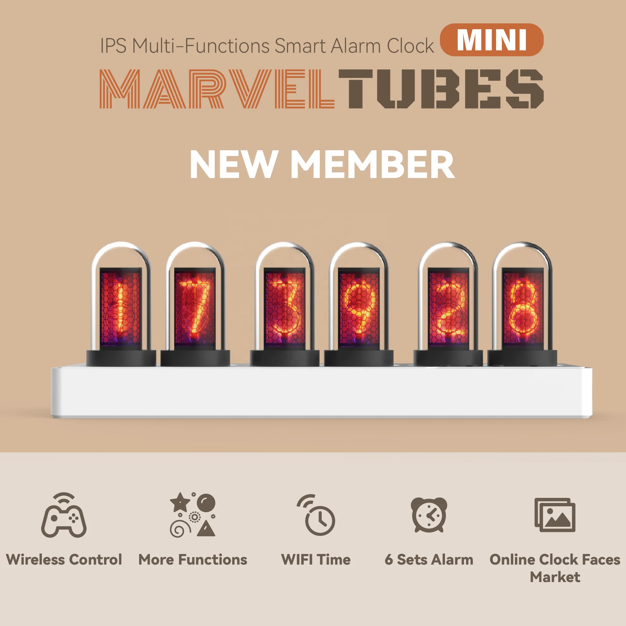 BETTER Modern Nixie Clock Mini Marvel Tubes - USB Powered IPS