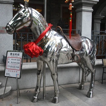 抽象的な金属製の巨大な馬の頭の彫像、ステンレス鋼の彫刻、屋外装飾用