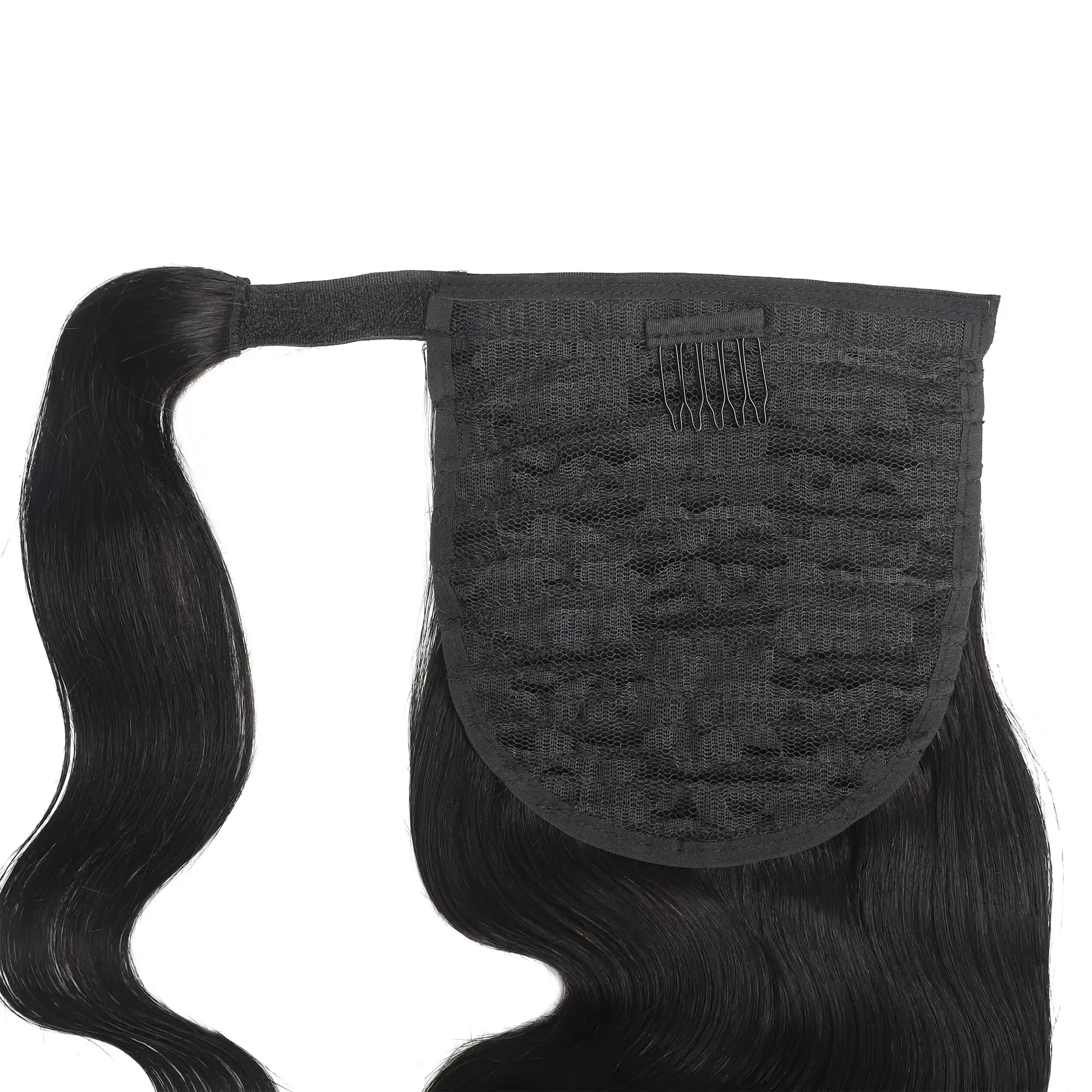 Naturlig sort body wave hestehale hårforlængelse ægte hår_voghion.com