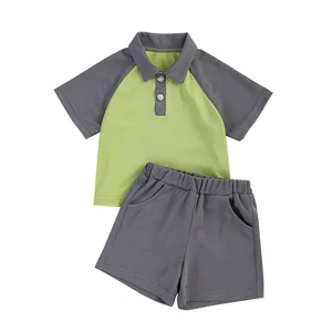 Summer New Style Little Kids Clothing Suit College Style Polo Collar T-shirts Loose Shorts Boys Clothing Sets