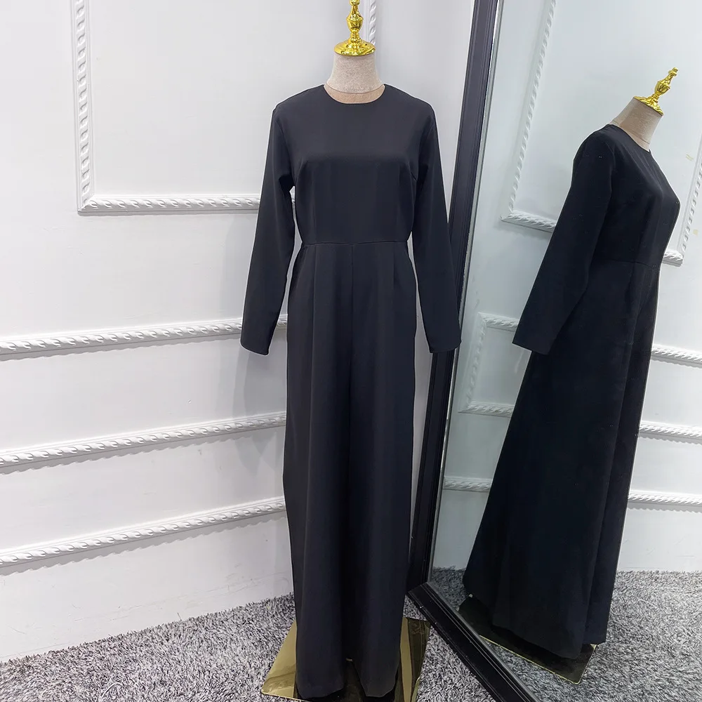 2023 New Modest Islamic Clothes Solid Color Wide Leg Pants Women Jumpsuits for Muslim Ladies