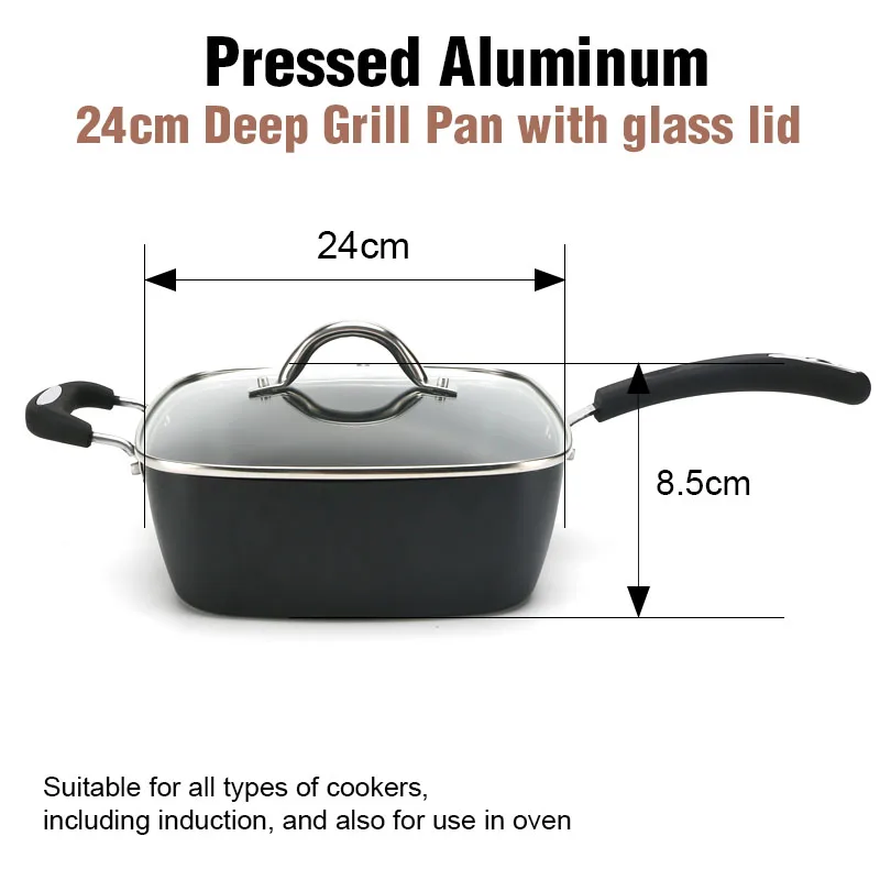 Square Frying Pan Nonstick Aluminum Deep Square Frying Cooking Pan Set ...