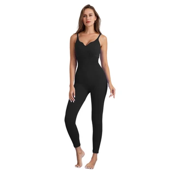 Women Seamless Jumpsuit Elastic Fitting Quick Drying Yoga Suit with Suspender Running Jumpsuits