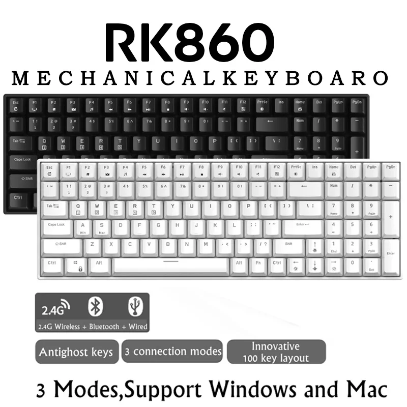 RK ROYAL KLUDGE RK100 selling 2.4G Wireless/Bluetooth/Wired RGB Mechanical Keyboard, 100