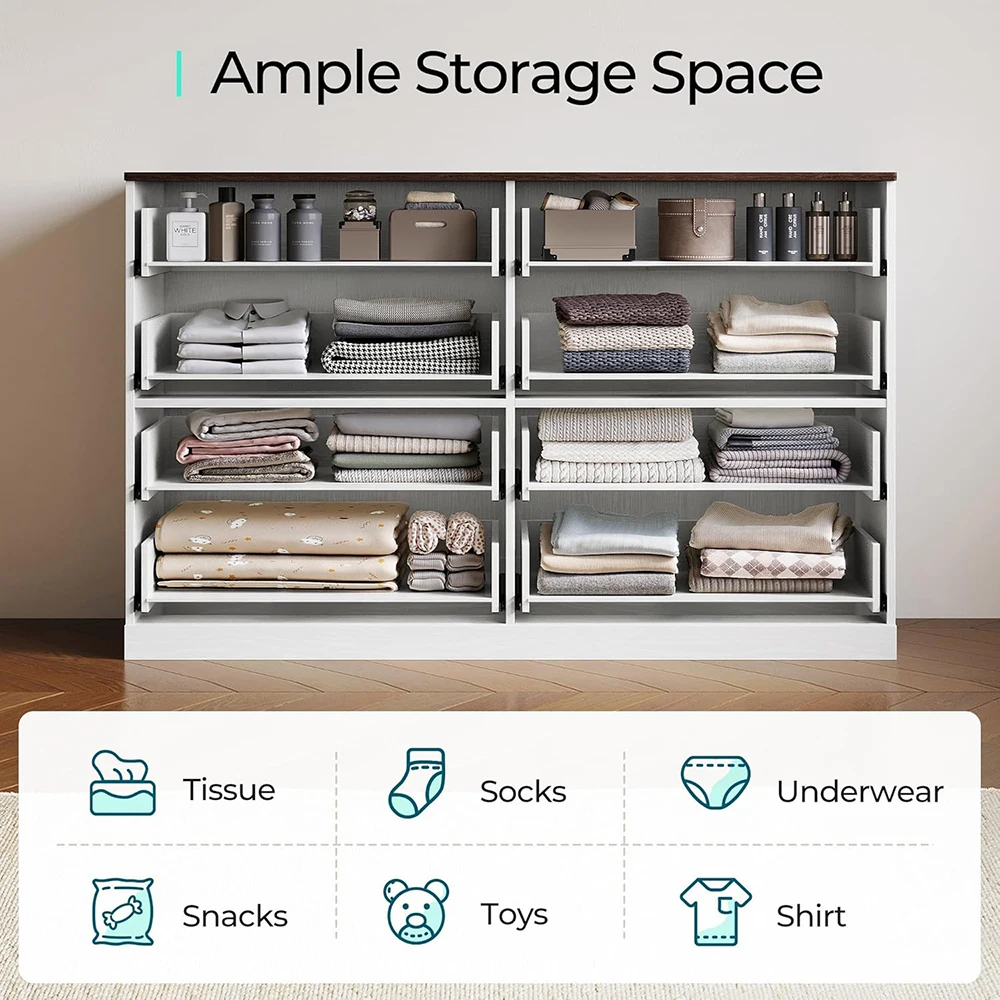 product nu deco 8 drawer modern wood dresser with metal handles 54 wide tv stand  large drawer organizer white-2