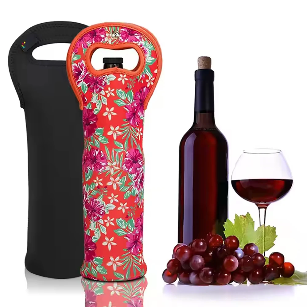 Customized Sublimation Portable Neoprene Wine Tote Insulated Bottle Holder Cooler for Summer & Winter Use