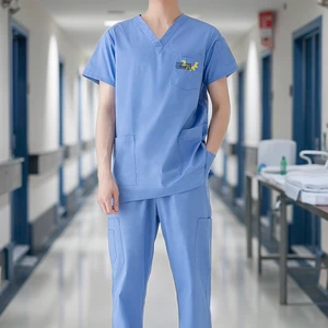 High Quality Men's Nurse Scrub Uniforms with Breathable Woven Fabric Polyester/Cotton Material Embroidery Logo for Hospital Use