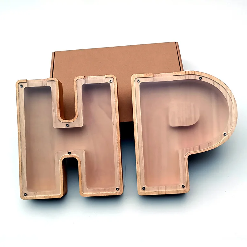 Деревянная копилка для детей 26 букв с прозрачной