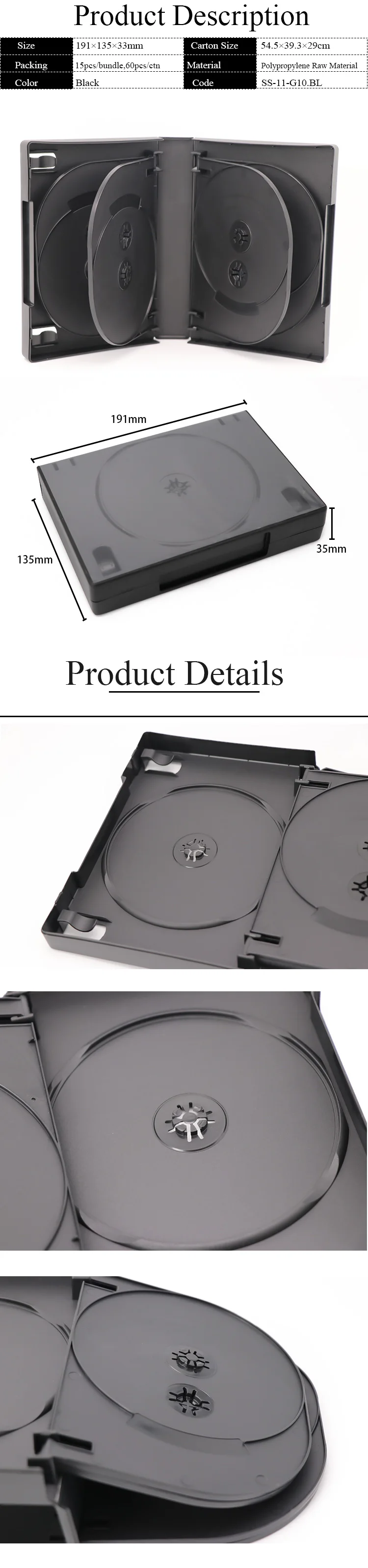 35mm Dvd Standard Black 10discs Pp 2 Trays Cd Holder Case With Film