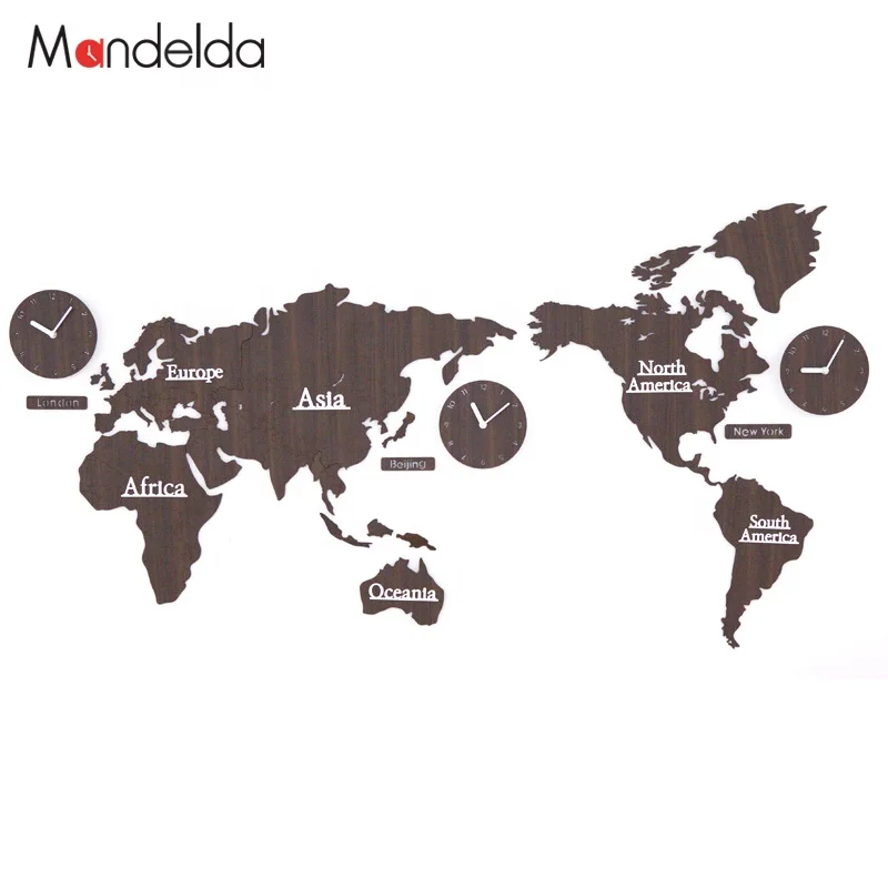 Mandelda Design Large Modern MDF Creative World Map Clocks Modern  Custom Decorative Map Clock for Home Decor