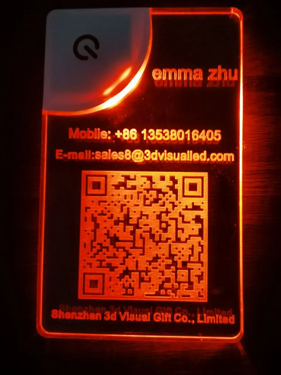 Business Card Custom Print LOGO Acrylic LED Business Cards Personalized Laser Engrave Flash Light Name Card