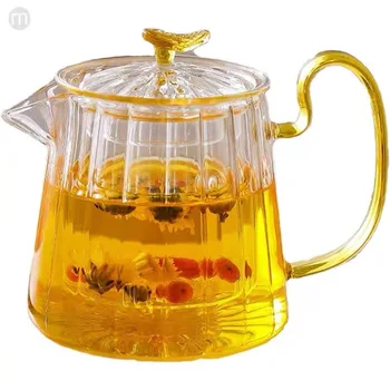 Simple Striped High Glass Water Pitcher Glass Jug Water Teapot With Handle Set for Family Modern Style High Borosilicate Glass T