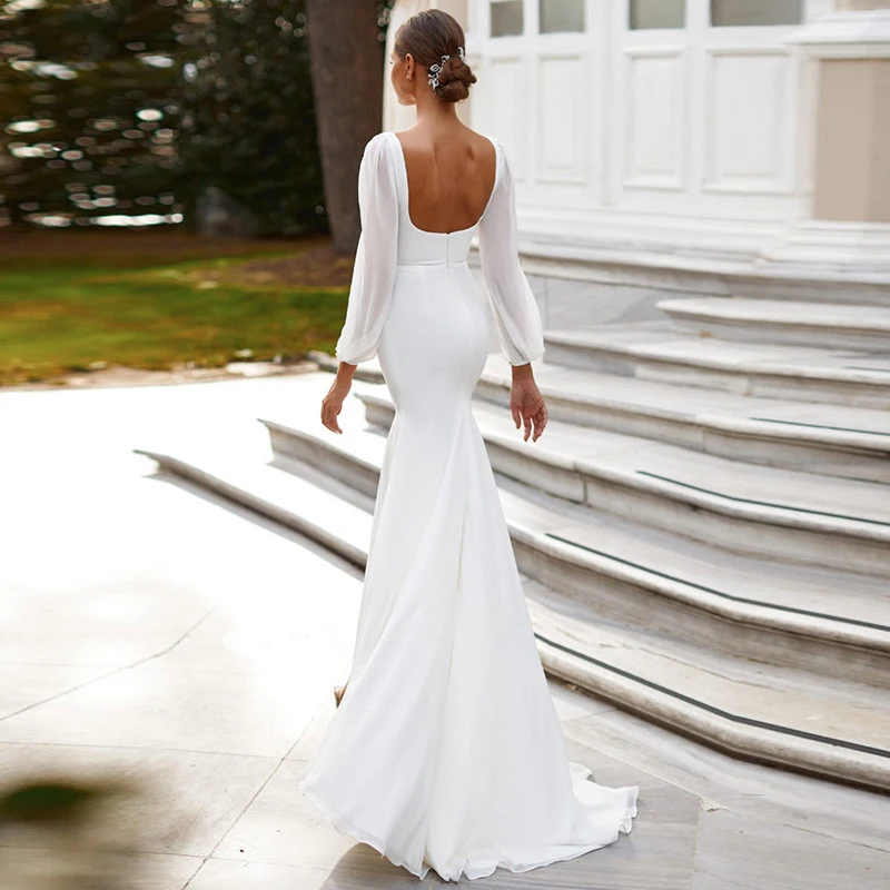 square neck backless wedding dress Charming A-line Square Neckline Lace Backless Wedding Dresses, FC2682