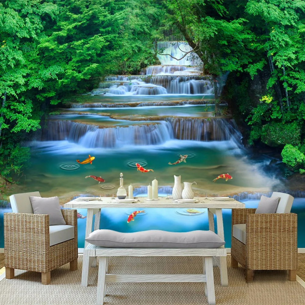High Quality Custom Photo Mural Wallpaper 3d Forest Waterfall Living Room  Background Decoration Wall Painting Papel De Parede 3d - Buy Kitchen  Wallpaper,Cork Wallpaper,Wall Paper Sticker Product on 