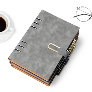 Custom Magnetic Buckle Business Notebook A5 PU Loose-Leaf Notebook 6 Ring Refillable Notebook Binder