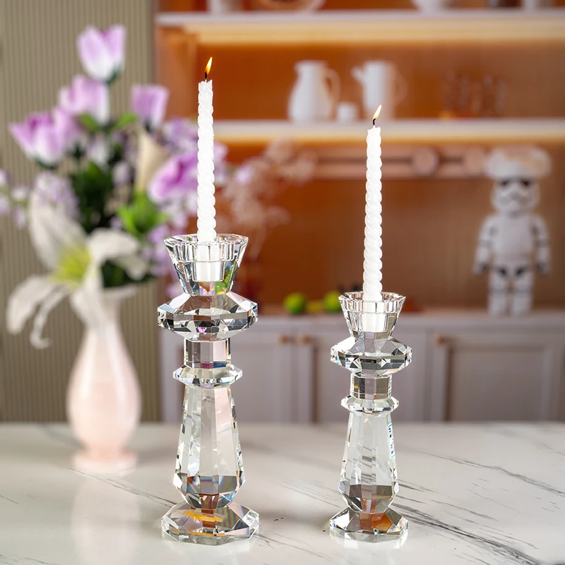 Simple and Elegant High-end Glass Candle Holder Furniture Decoration Suitable Wedding Candle Holders for Dual Size Candles