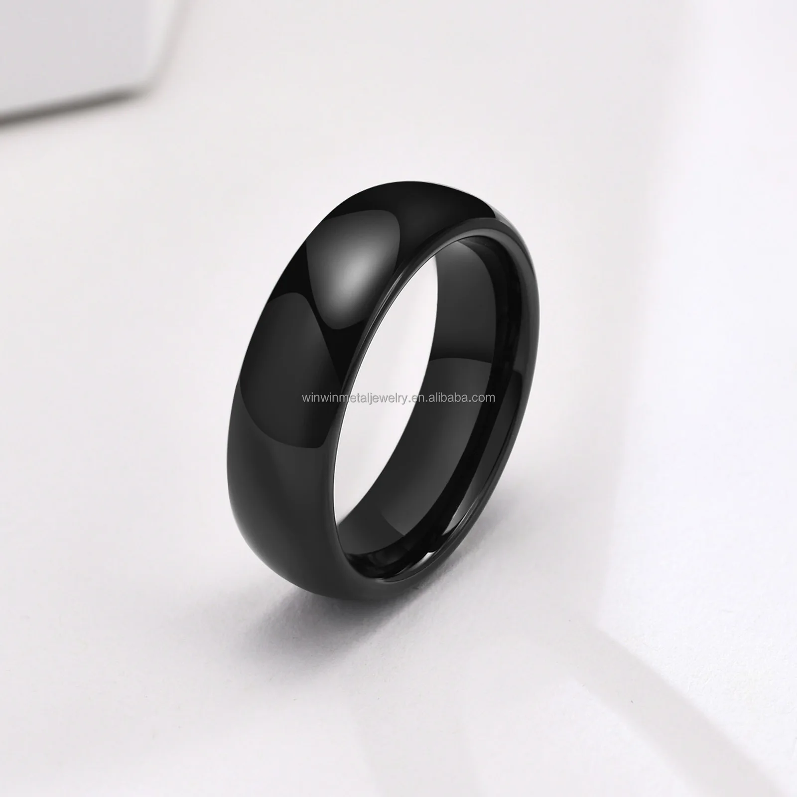 6mm Simple Classic Black Polished Tungsten Wedding Band Ring Trendy Gift for Engagement and Parties