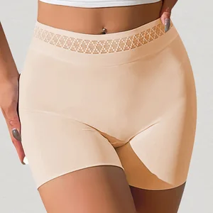 Women's Anti-Glare High-Waisted Ice Silk Fabric Panties Simple Style Boyshort with Flat Corners Thin and Plain Dyed Mark Free