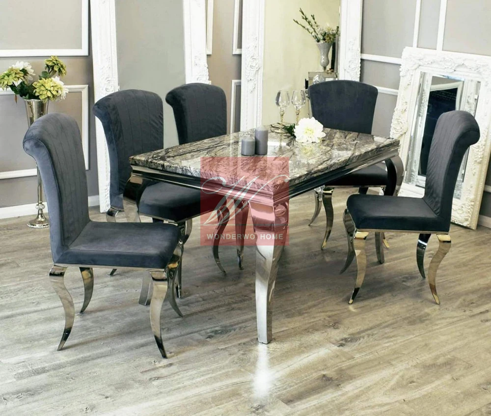 Source 热销英国市场带有镜面不锈钢底座餐桌套装餐厅家具on M Alibaba Com