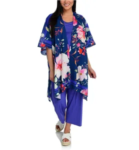 High Quality 100% Cotton Colorful Beach Covers up Women Kimono Floral Printed Kimonos for Beach