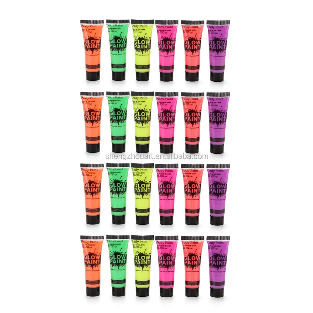 24 Tubes 10ml Art Body Paint Glow In Dark Or Uv Light Face & Body Paint