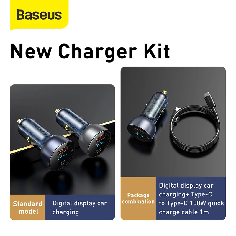 Baseus Particular Digital Display Dual Quick Charger Caricabatterie Per Auto 65W Car Charger