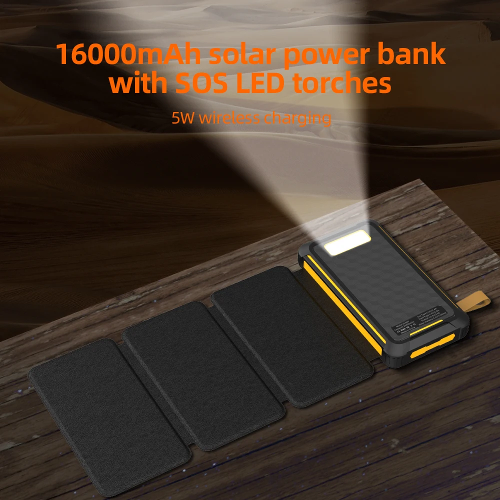 Professional 4 Foldable Solar Panels Battery Chargers 16000mah Camping Portable Power Banks for Phones Cellphone Powerbank
