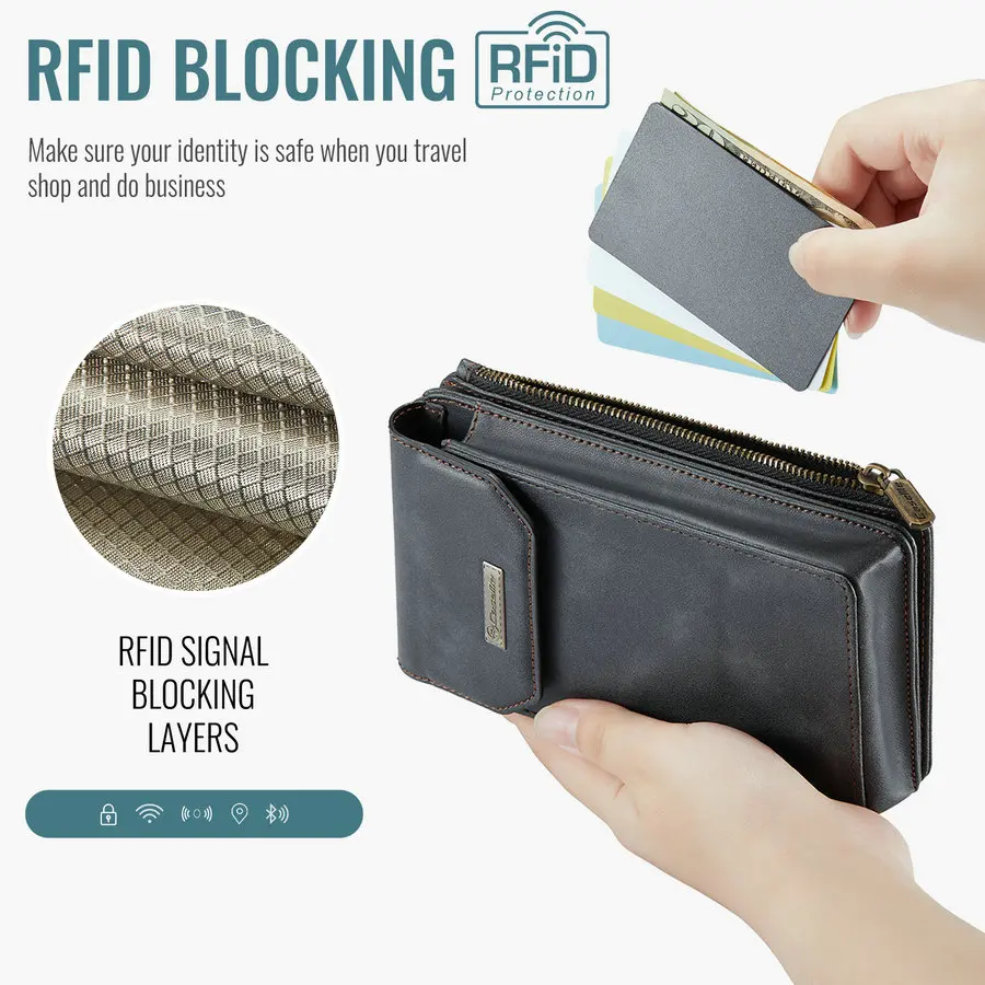 CaseMe R20 RFID Fold Case for Samsung Z Fold 6 5 4 Universal Crossbody Multi-Functional 10Card Slot+1Phone Pocket+ 1Zipper Cases