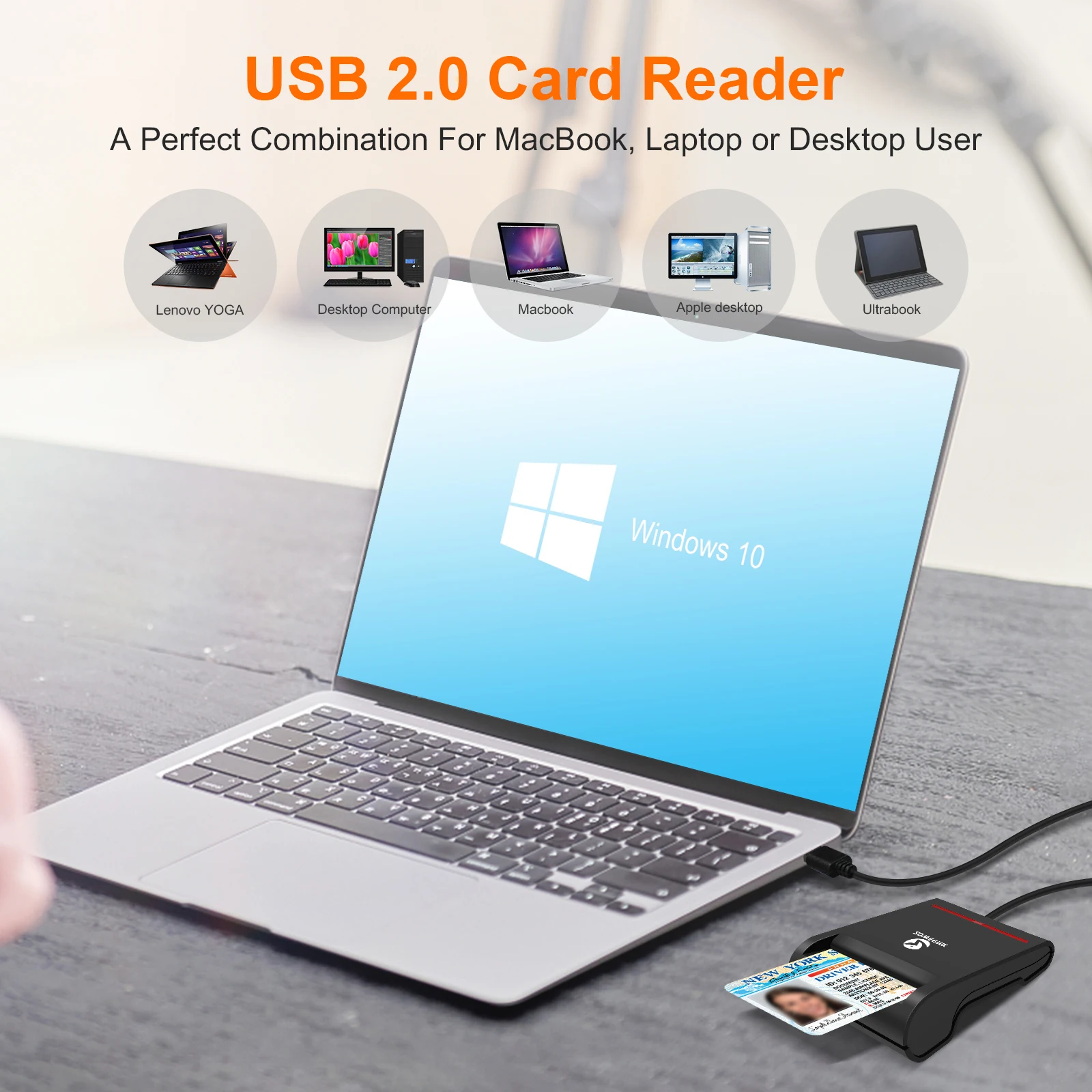 ZOWEETEK ISO 7816 ID Reader Writer Chip Card EMV CAC SIM USB Smart Card Reader No Driver ATM, Bank, Credit Card Reader Payment